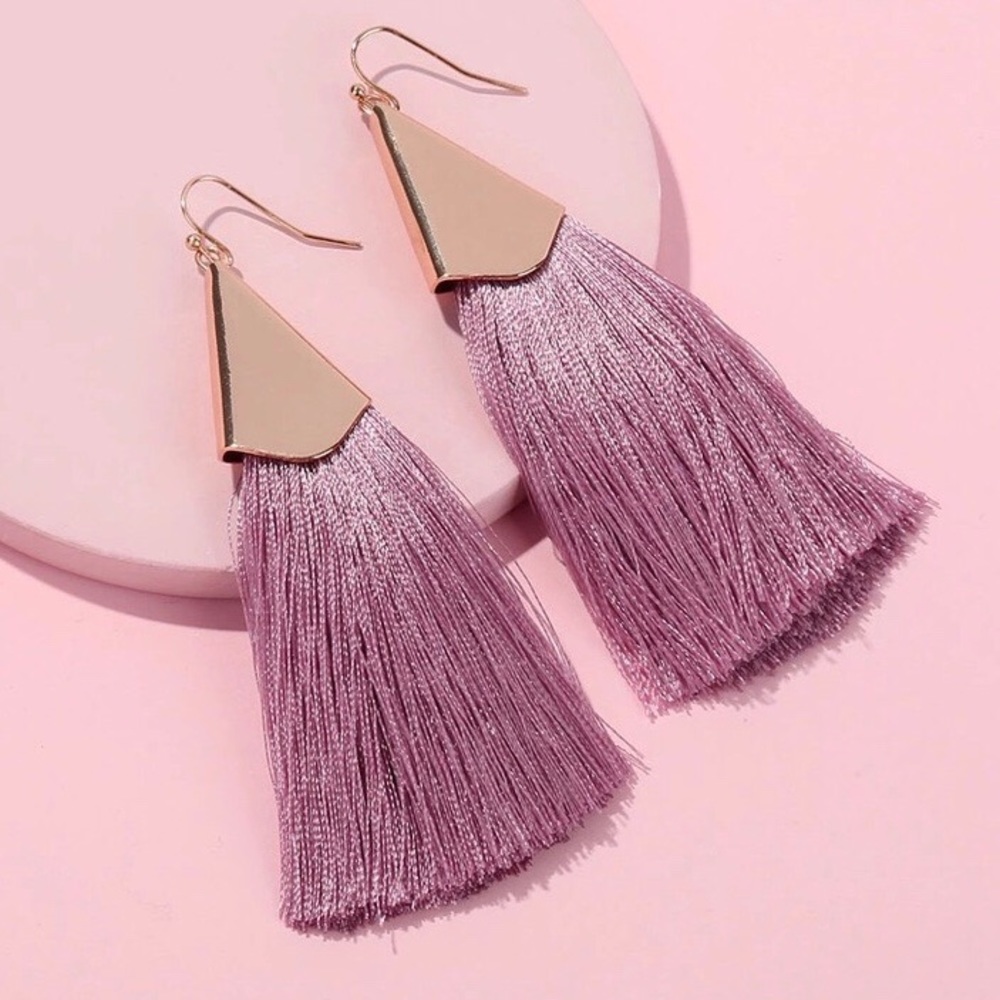 LAST ONE! Fringe Tassel Statement Earrings - Mauve - Picture 2 of 2